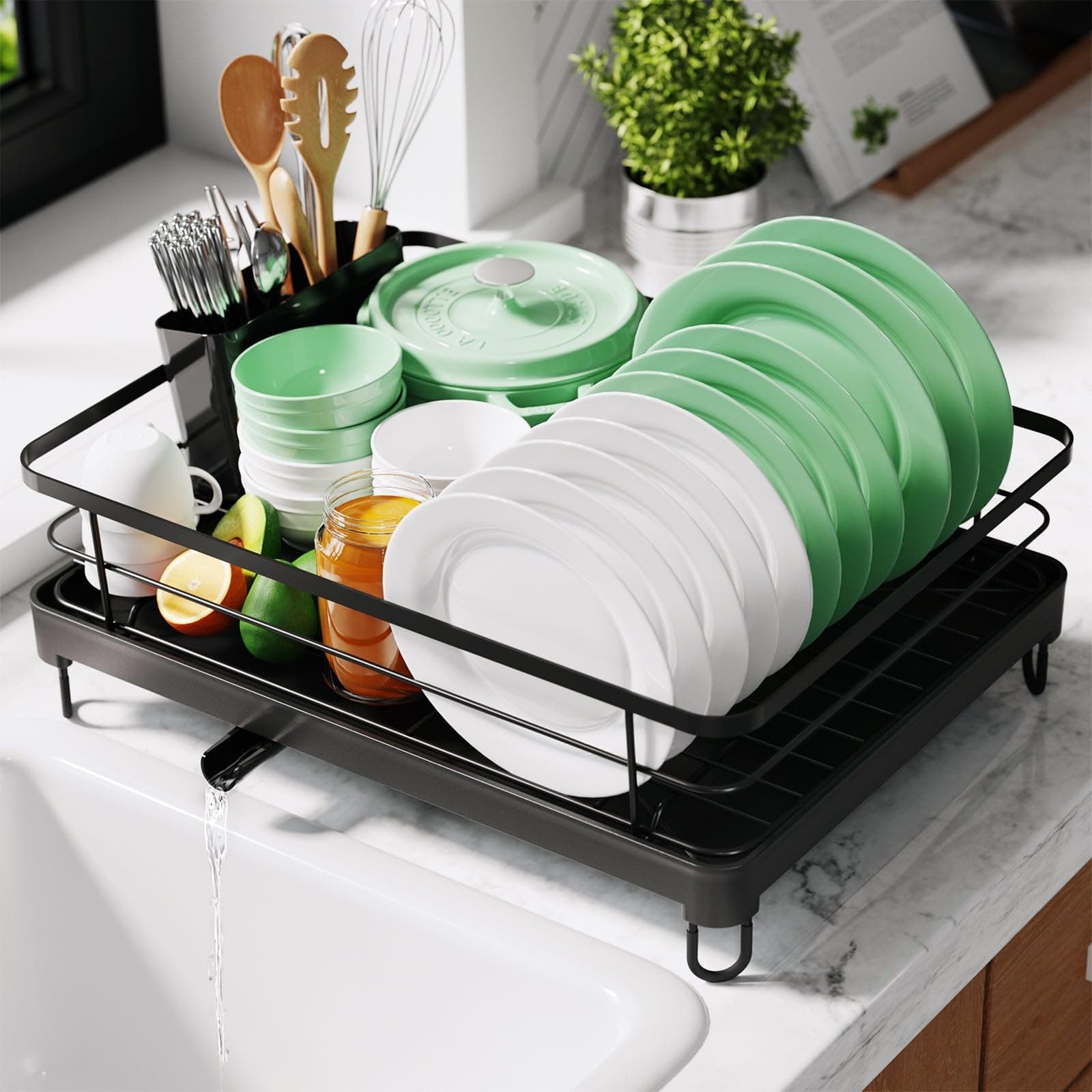 Space-Saving Stainless Steel Dish Drying Rack for Kitchen Counter