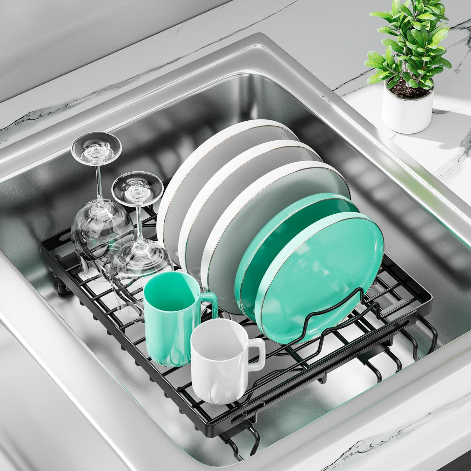 Expandable Dish Drying Rack for Kitchen Sink (Black)