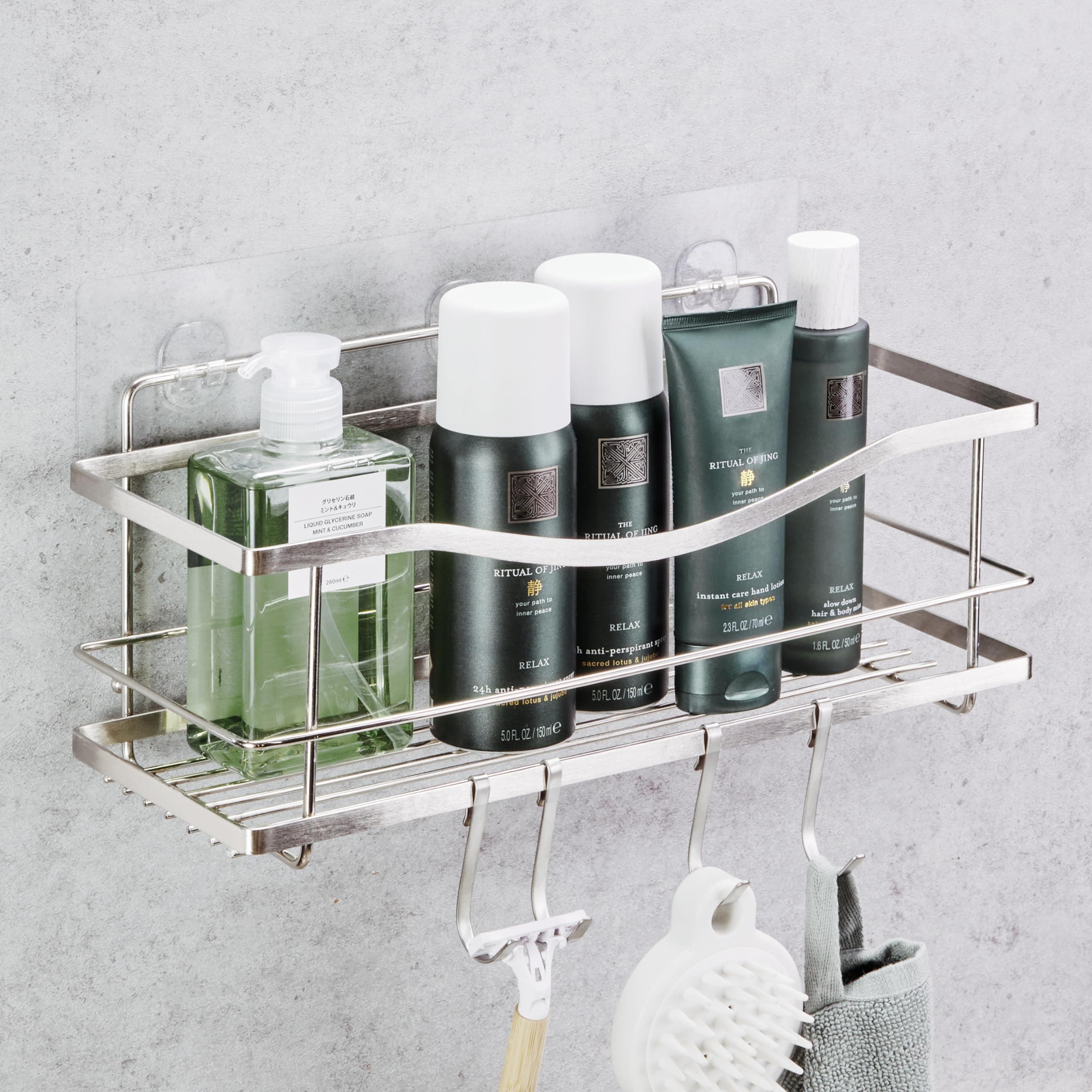 KINCMAX Premium Shower Caddy - Rustproof Stainless Steel Organizer with 4 Hooks