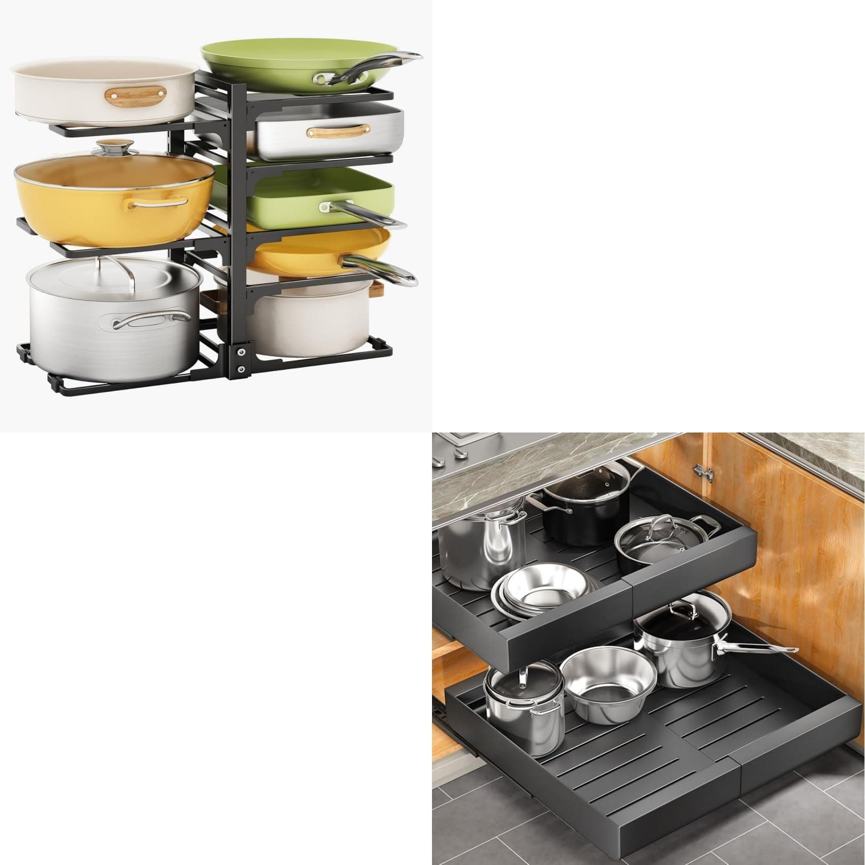 1PC Expandable Cabinet Organizer + 1PC 8 Tier Pan Organizer